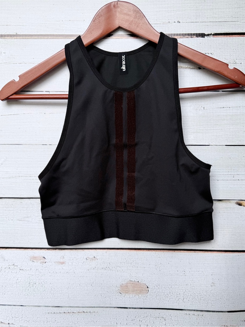 ultracor Black High-Neck Sports Bra with Center Stripe